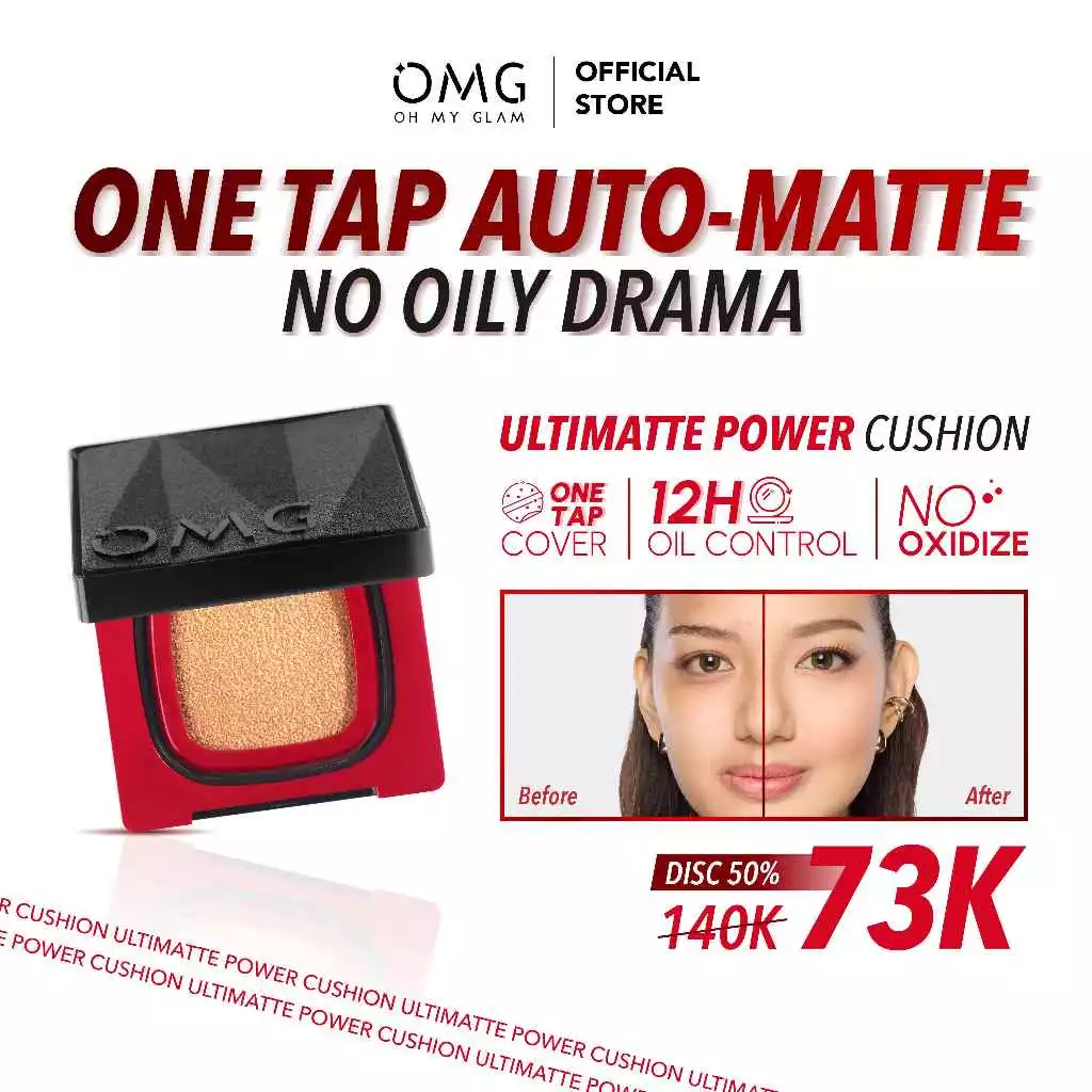 OMG OH MY GLAM Ultimatte Power Cushion MATTE 11 g - Tahan 12 Jam - Ringan - No Oxidation - Flawless Finish