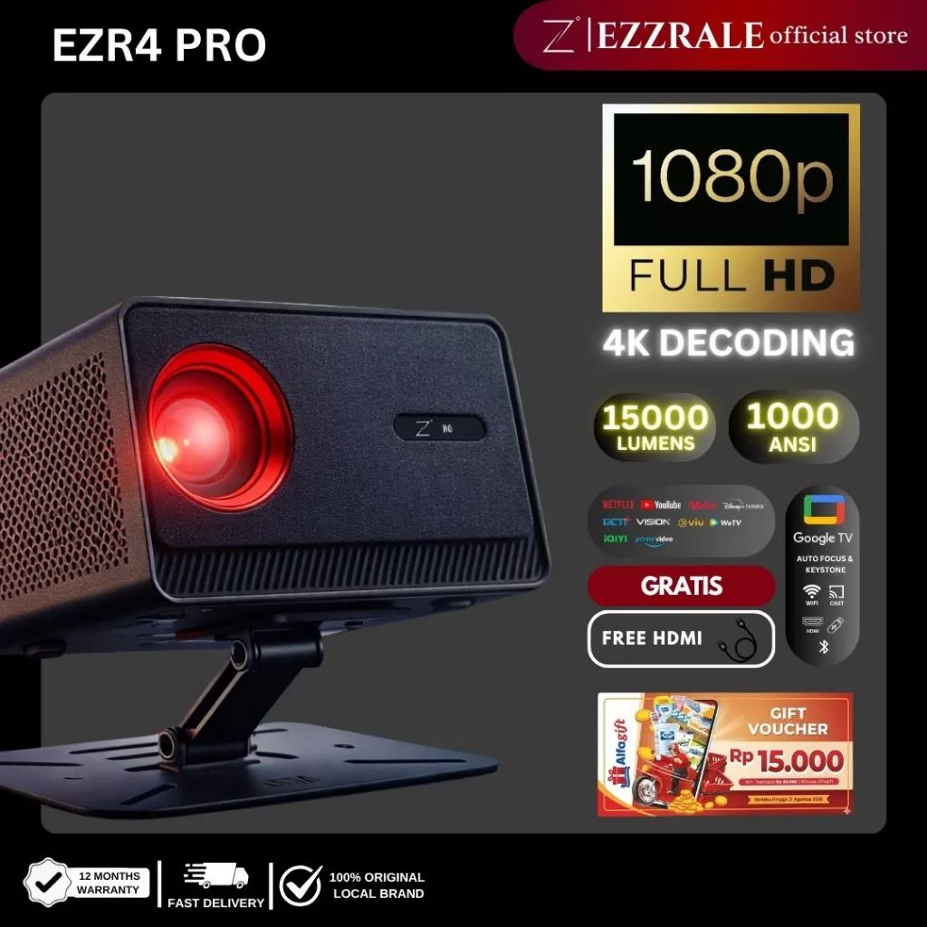 EZZRALE EZR4 PRO Google TV SMART LCD Projector 1080p Full HD  4k Ultra HD Decoding