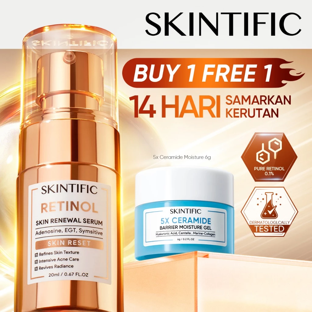 SKINTIFIC - Retinol Skin Renewal Serum wajah| Retinoid Menyamarkan Menghaluskan Tekstur Kulit Anti Aging Menyamarkan Garis Halus Meratakan Warna Kulit Merawat Kulit Berjerawat with Pure Retinol Adenosin|Smooth Acne Glowing Fade Dark Spot night serum