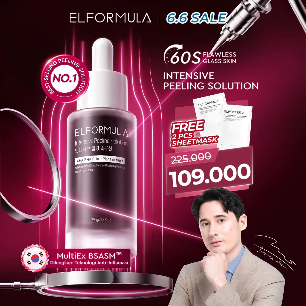 [FREE 2pcs Sheet Mask] ELFORMULA Intensive Peeling Solution - Peeling Serum Dark Spot Glass Skin Eksfoliasi Wajah Sel Kulit Mati AHA BHA PHA Glowing Smooth Skin Mencerahkan Kulit Halus Blackhead Brightening Cocok Kulit Berjerawat Komedo Glowing Anti Acne