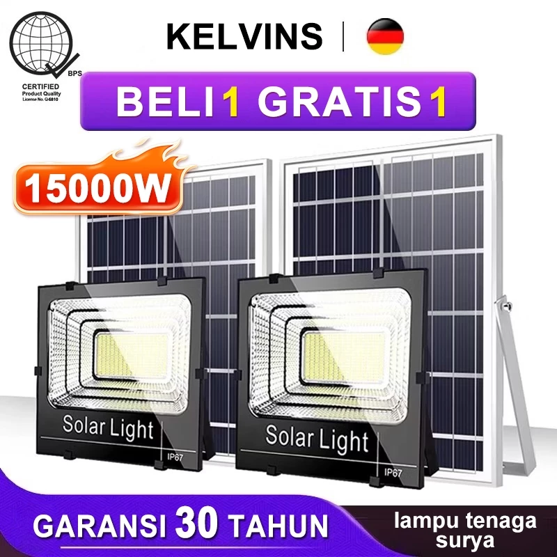 [Beli 1 Gatis 1] KELVINS Lampu tenaga surya outdoor 15000W lampu emergency tahan 24 jam led IP68 waterproof panel surya