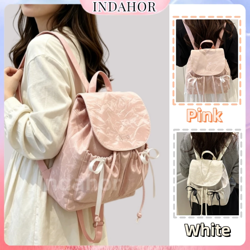 INDAHOR Tas Ransel Ins Kupu-kupu Busur Tas Ransel Wanita Volume Tinggi Tas Sekolah Cewek Fashion Korea Backpack Serut Siswa