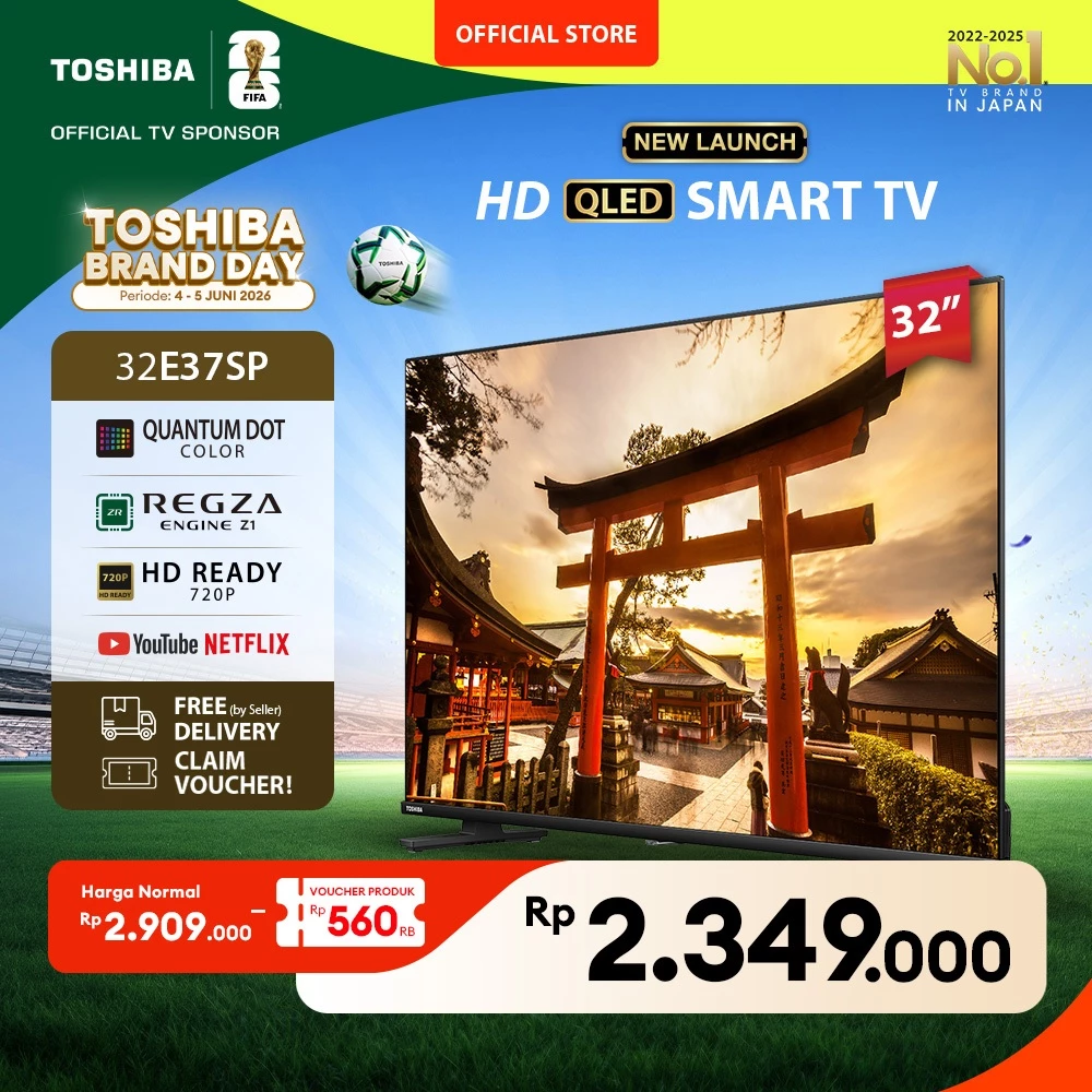 [HD QLED] [KHUSUS ONLINE] Toshiba TV 32" QLED HD Smart TV - Dolby Audio Netflix Disney+ Youtube Screen Sharing Remote Voice Control HDMI Bluetooth Digital WIFI - 32E37SP