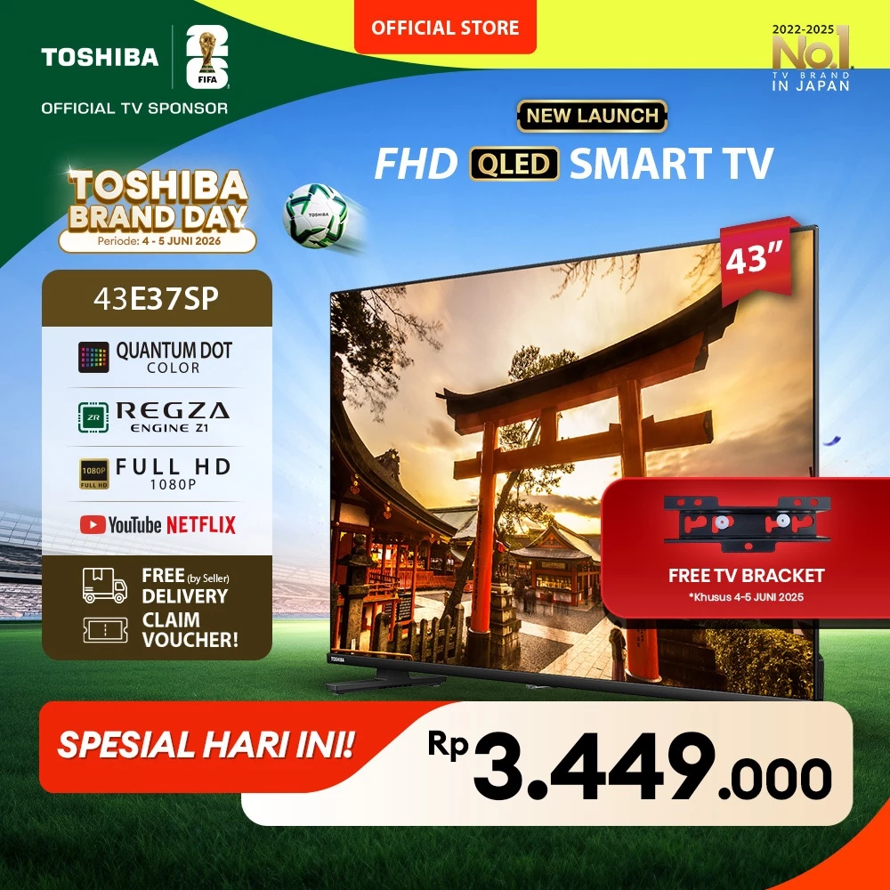 [FHD QLED] [KHUSUS ONLINE] Toshiba TV 43" QLED FHD Smart TV - Dolby Audio Netflix Disney+ Youtube Screen Sharing Remote Voice Control HDMI Bluetooth Digital WIFI - 43E37SP