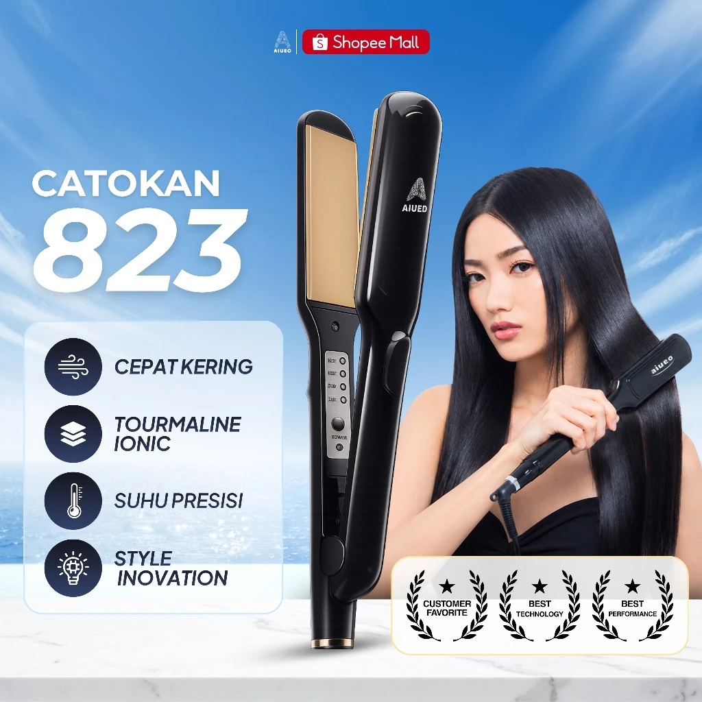 AIUEO Catokan Rambut  823 Alat Catok 3 in1 Meluruskan Keriting dan Blow Rambut Daya Rendah - Warna Hitam