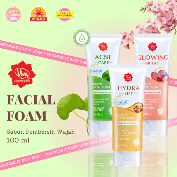 Viva Bright Facial Foam 100ml – With Niacinamide AHA BHA Glutathione Collagen Mencerahkan Wajah