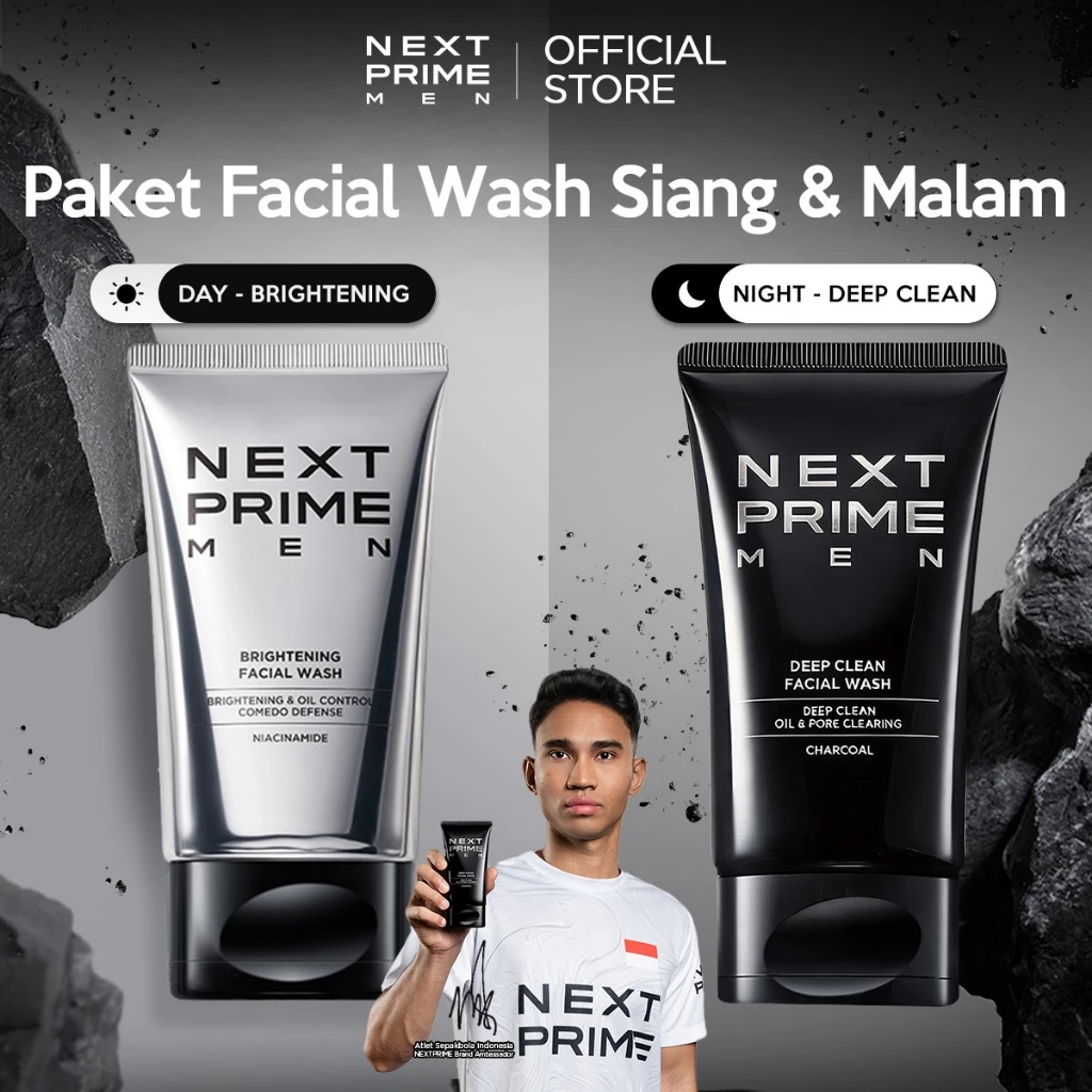 NEXTPRIME 2pcs|Deep Clean / Brighten Facial Wash Set – Pembersih Wajah Pria / Membersihkan / sabun cuci muka / Acne / Mendetoksifikasi Kulit Mengangkat Kotoran Polusi / Mengontrol Tampilan Minyak / cleanser / sabun muka pria / next prime men face wash