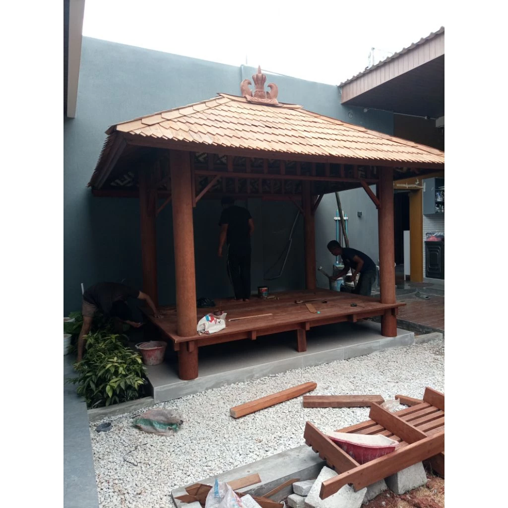 saung gazebo kayu kelapa atas kayu sirap ukuran 2x3 untuk harga permeter