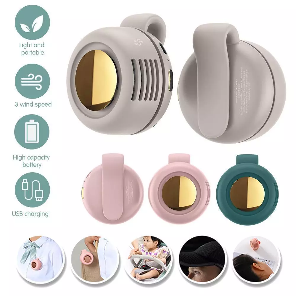 Kipas Angin bundar mini bisa dijepit clip model Korea Portable Bladeless Tanpa Baling Premium Ukuran Mini Kecil USB Genggam Gift Souvenir