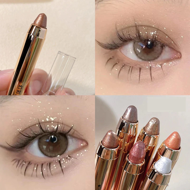 Eyeshadow pensil 2in1 glitter Korea Waterproof Eye shadow stick Highliter 8 Warna Kilau halus tahan air tahan keringat