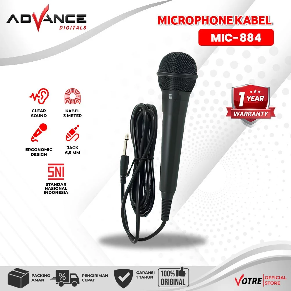 Advance MIC884 Karaoke Profesional Dynamic Microphone Mic Kabel Jack Besar 6.5mm Ada Switch on off Suara Mantap Mic Kabel Murah