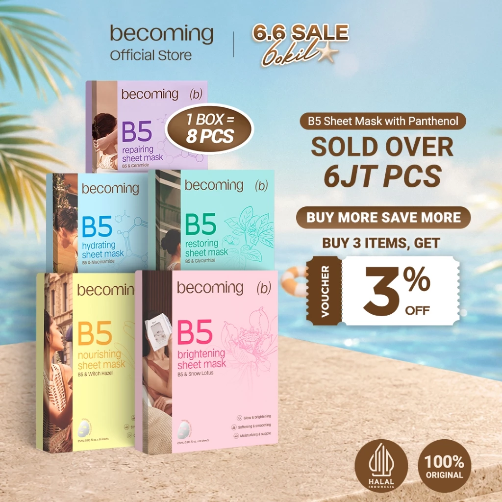 [BUY 7 GET 8] becoming B5 Sheet Mask 25ml with Panthenol | Bundle Isi 8pcs 1 Box | Masker Wajah