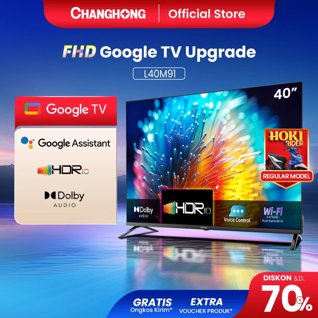 Changhong Google TV 40 inch FHD Dolby Audio Google Play Netflix Youtube Bluetooth USB Google Assistant Smart TV Digital TV (L40M91)