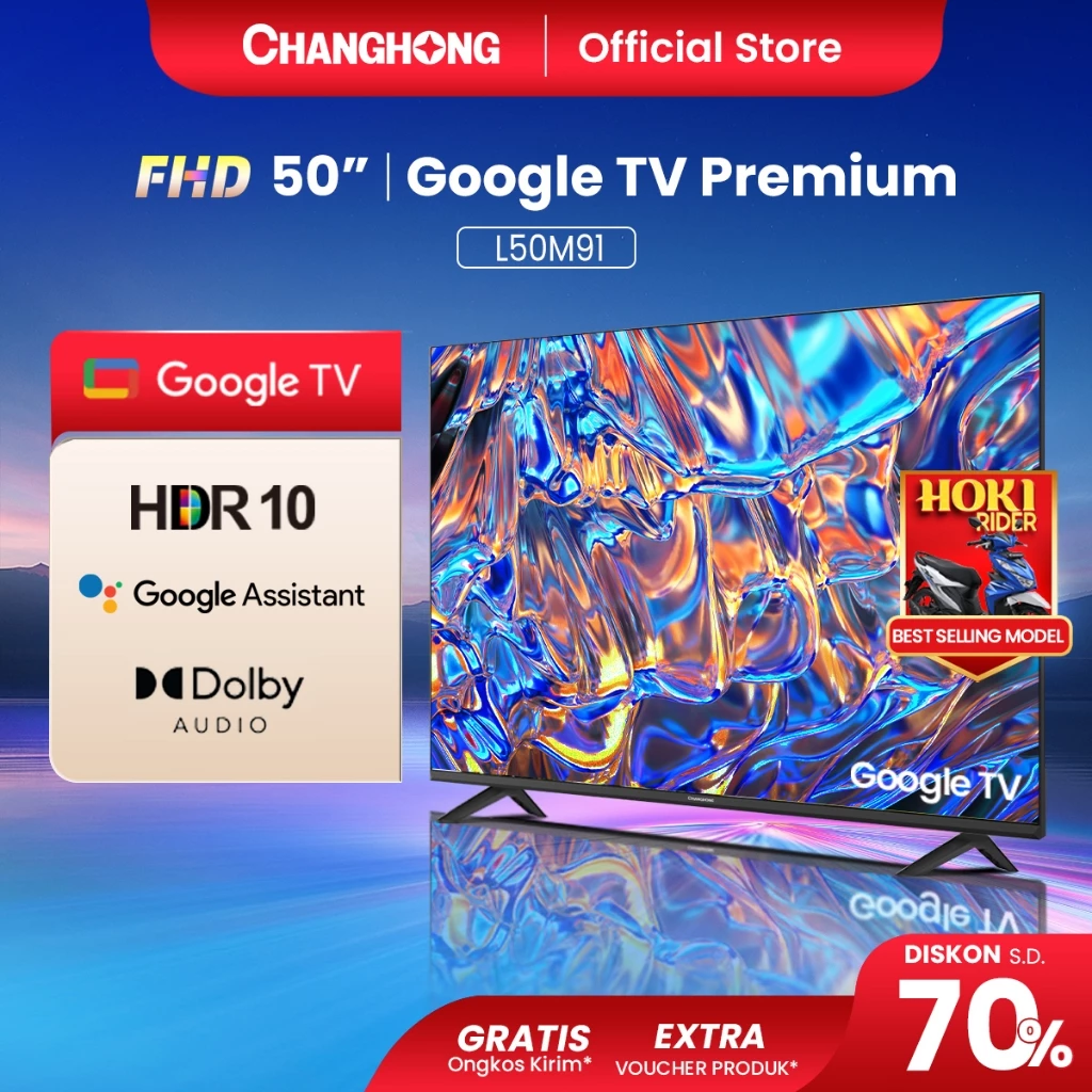 Changhong TV 50 inch FHD Google Smart Digital TV Dolby Audio DBX-TV Google Play Netflix Youtube Bluetooth USB Google Assistant  (L50M91)
