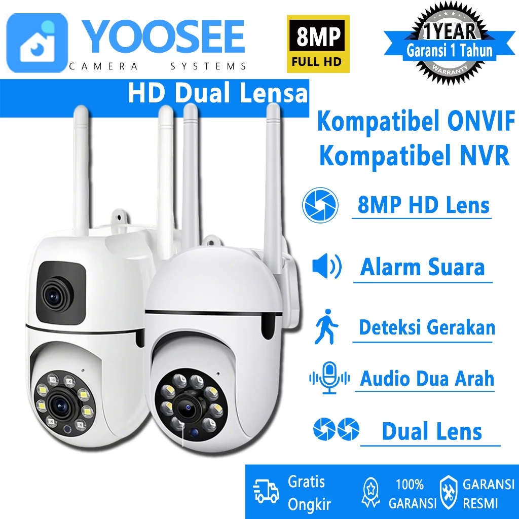 CCTV Lampu Dual Lens Kamera HD 8MP Smart Wifi Two Way Audio Motion Detection Security Kam