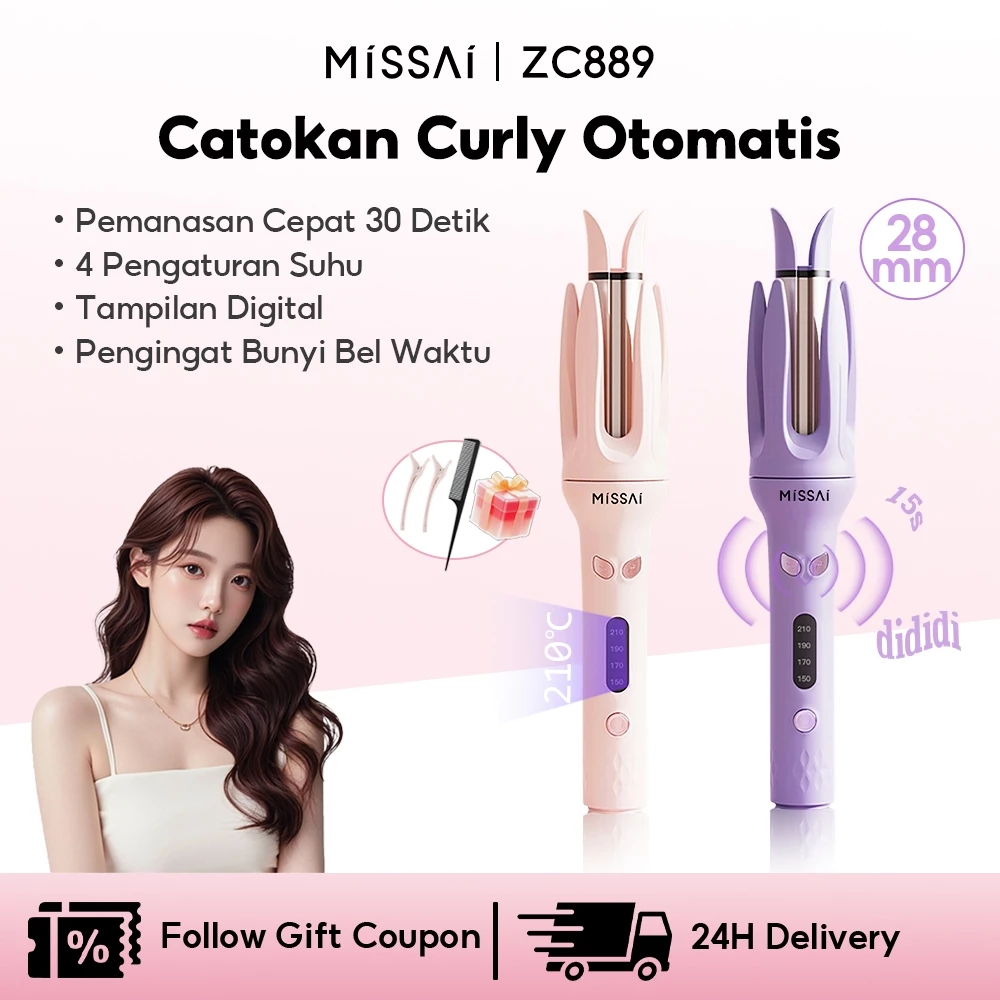 MISSAI Catokan Curly Otomatis 28MM Catokan Keriting Rambut Otomatis Gigi Keempat Layar Digital Multifungsi Automatic Ceramics Curly ZC889 Catokan Rambut Wanita