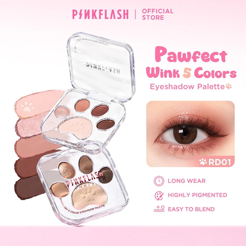 [NEW]PINKFLASH  Pawfect Wink 5-colors Eyeshadow Palette High Pigmented Blendable Smooth Delicate Powder Long Wear Multi-Use