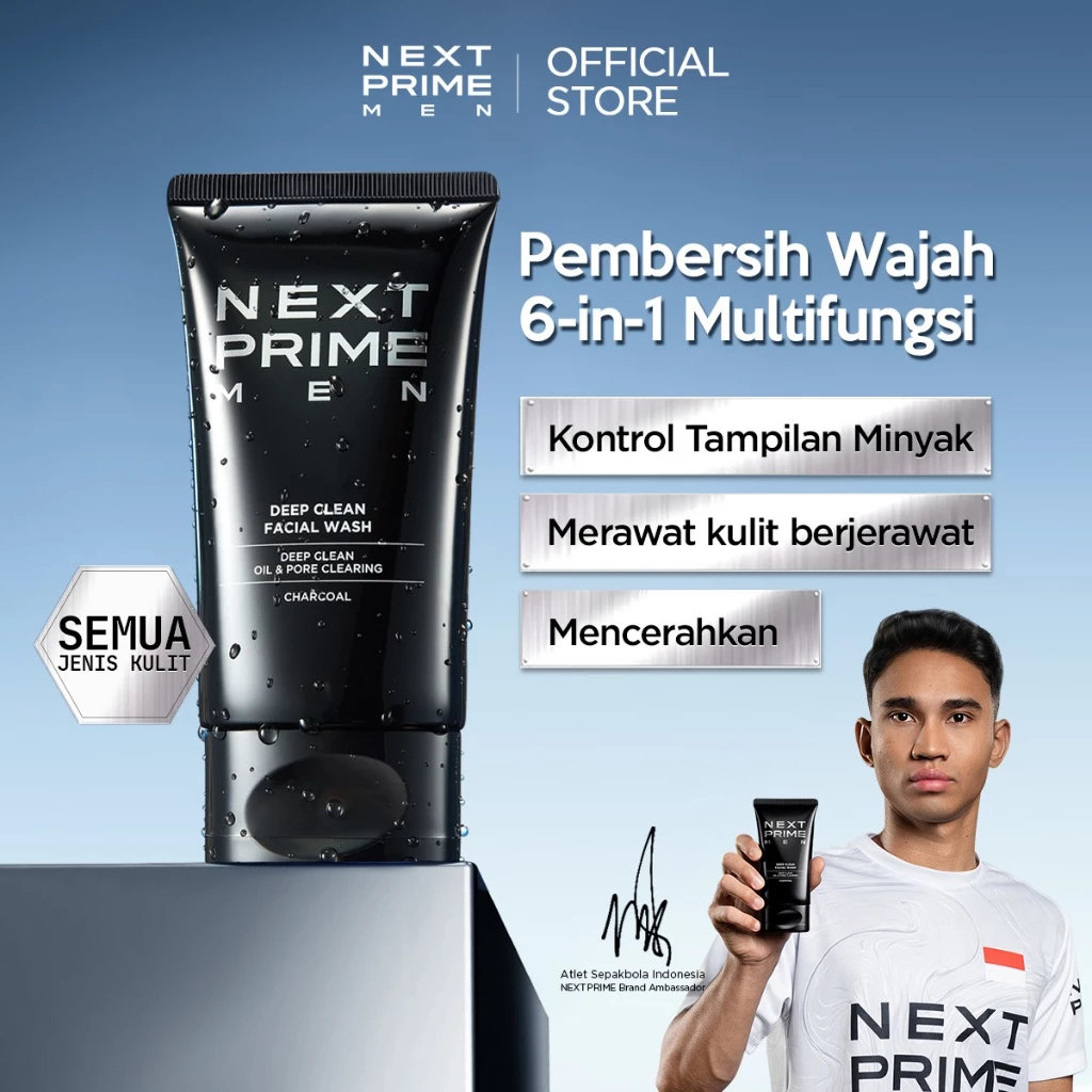 NEXTPRIME Deep Clean Facial Wash 100gr | 6-IN-1 Face Wash / Acne / For all skin types / skincare / Mencerahkan / Kontrol minyak / sabun muka pria / pembersih wajah / sabun cuci muka pria / skincare pria / pencuci muka / cleanser / next prime men face wash