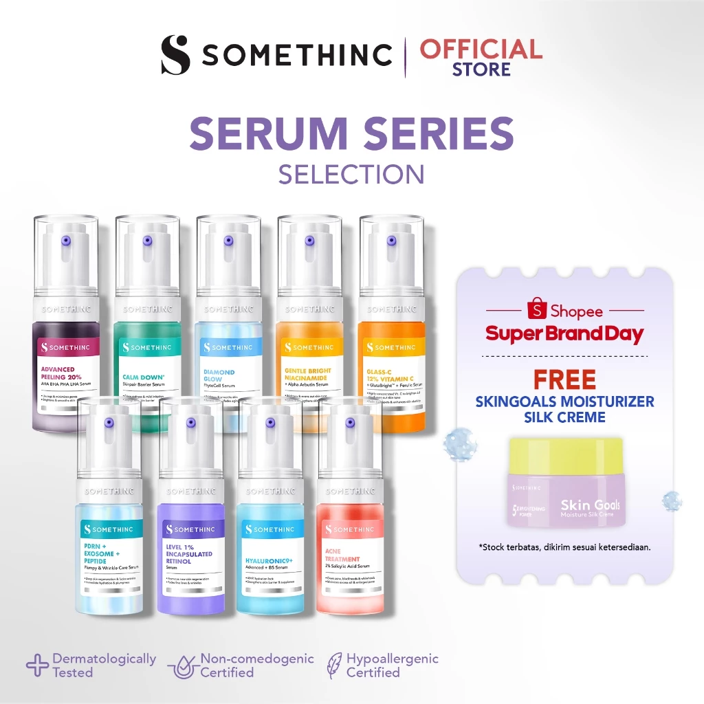 SOMETHINC - Serum Series | Glass-C 12% Vitamin C+ | Gentle Bright Niacinamide | Advanced Peeling 20% AHA BHA | Level 1% Retinol | Calm Down Skinpair Barrier | Diamond Glow Phyto | Hyaluronic9+ Advanced | wajah cerah no dark Spot Age Spot Freckles Glowing