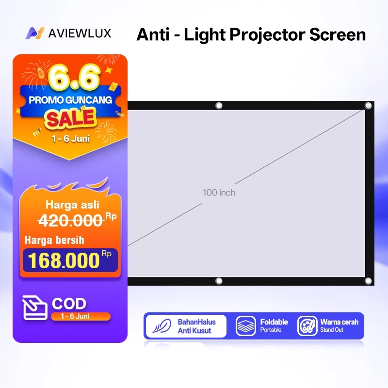 AVIEWLUX Layar Proyektor Portable 100 Inch 16:9 - Simple Screen - Projector Screen Portable Original
