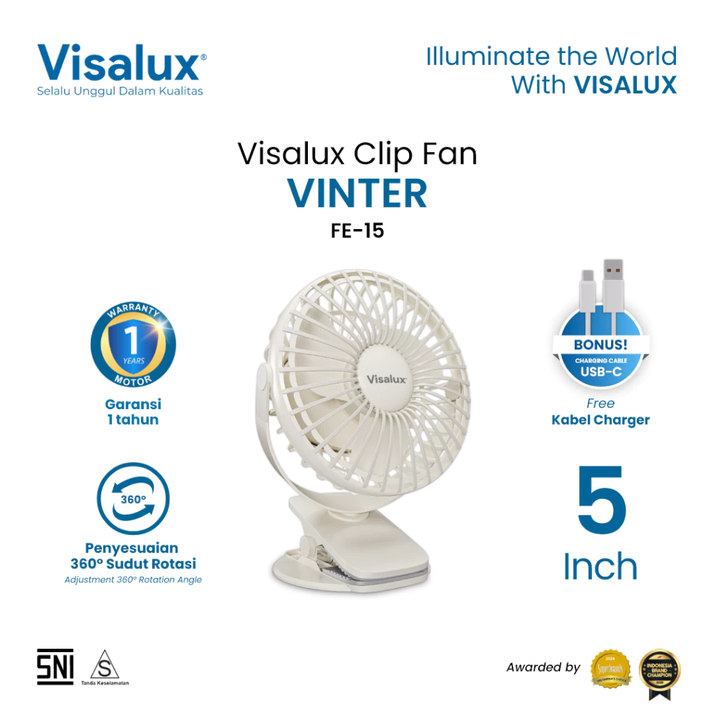 Visalux Vinter Clip Fan 5 Inch - Kipas Angin Jepit Meja / Gantung Dinding Portable (VINTER-FE15)