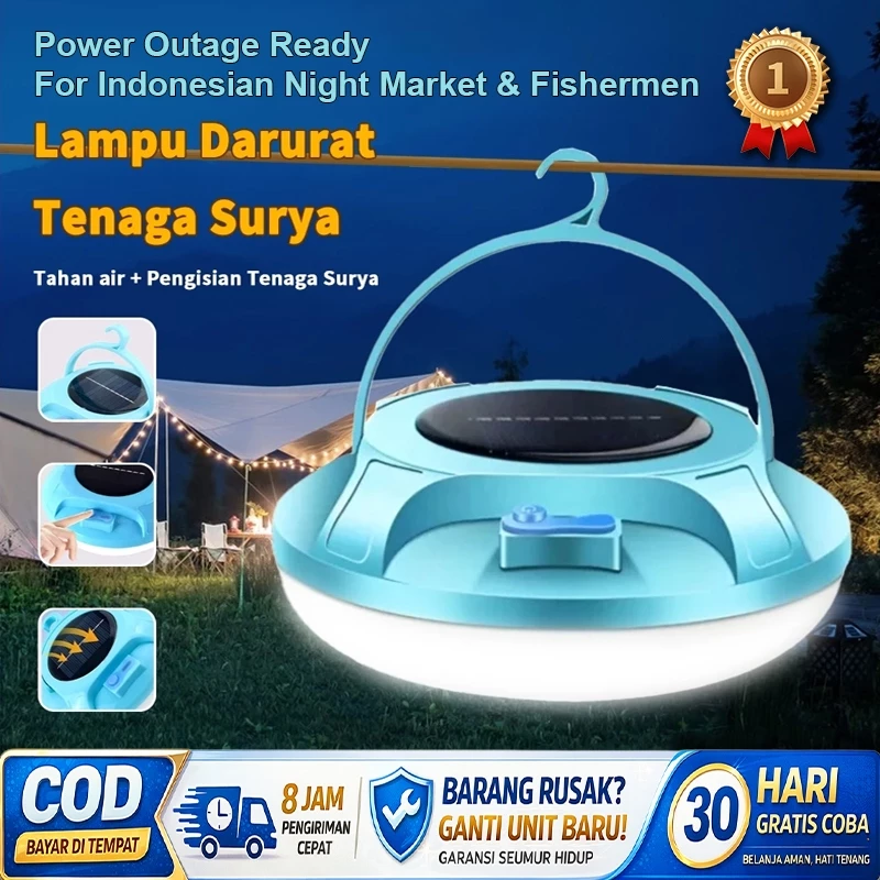 Garansi 5 tahun Lemon Home UFO Lampu Emergency Gantung Camping Solar Panel Lampu Darurat Multifungsi LH
