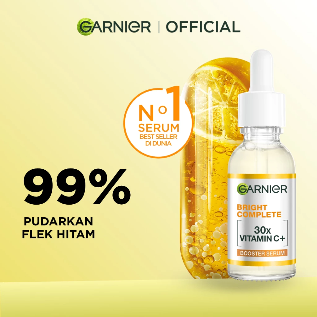 [HOT SALE] GARNIER Serum Vitamin C Bright Complete Vitamin C 30x Booster Serum Skincare - 15/30/50 ml Serum Mencerahkan Wajah Cepat Cerahkan Noda Hitam Serum Wajah