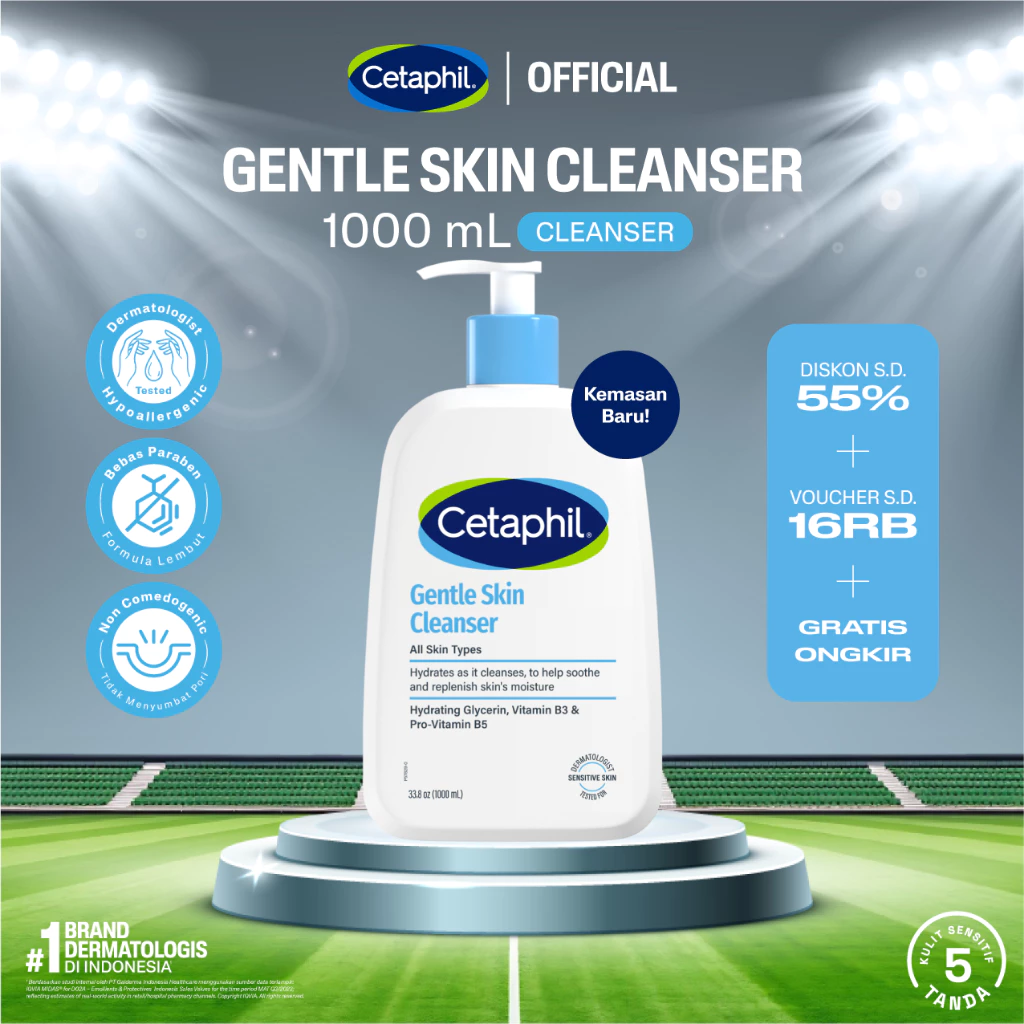 Cetaphil Gentle Skin Cleanser 1000ml dengan Niacinamide, Glycerin dan Panthenol Sabun Pembersih Muka Untuk Segala Jenis Kulit