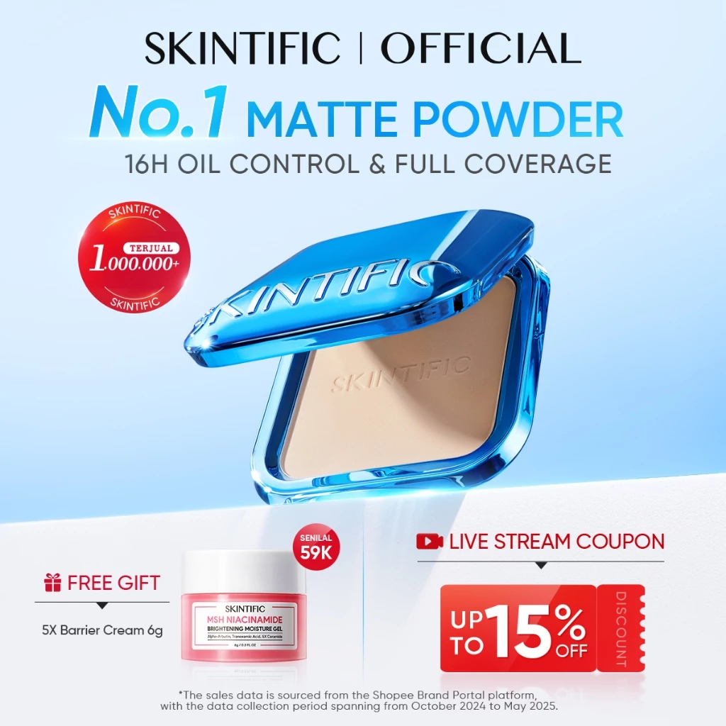 SKINTIFIC - Ultra Cover Powder Foundation | Cocok untuk Kulit Berminyak Berjerawat & Semua Jenis Kulit–Mengontrol Minyak Hasil Matte Alami Menutupi Noda Tahan Lama 16 Jam Tanpa Luntur bedak padat bedak tabur