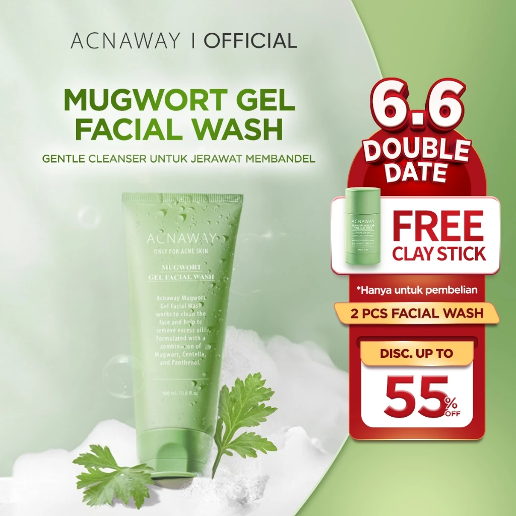 [FREE CLAYSTICK] ACNAWAY Mugwort Gel Facial Wash - Acne Friendly Gentle Cleanser Sabun Cuci Muka Untuk Kulit Berjerawat Sensitif Wajah Bersih Tidak Kering Face Wash Sabun Muka Oil Control Fungal Acne Safe Skincare Daily Cleanser All Skin Type Facewash