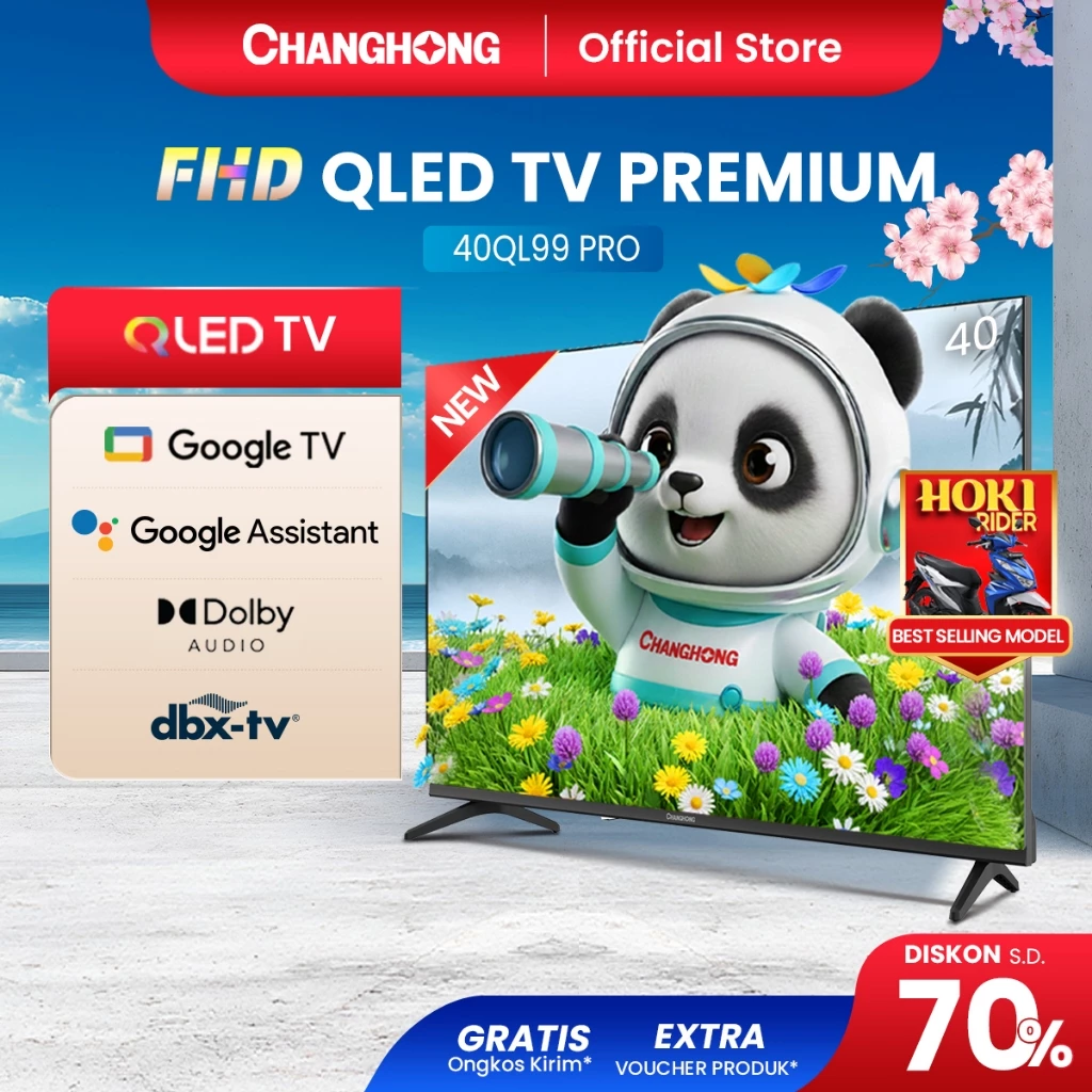Changhong QLED TV 40 inch FHD Google TV Smart TV Digital TV Dolby Audio DBX-TV Google Play Netflix Youtube Bluetooth Google Assistant  (40QL99 PRO)