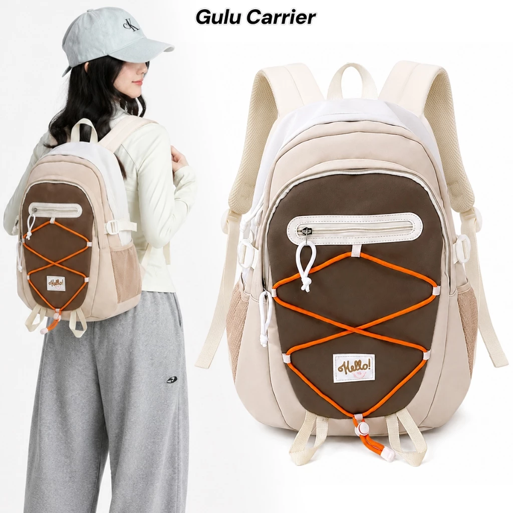 GuluCarrier Tas Sekolah Korean Style Cewek SMP SMA Ransel Backpack Wanita Aesthetic Lucu Cantik