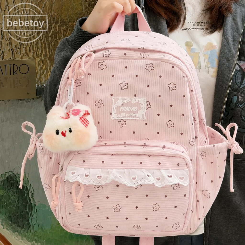 READY Tas Sekolah Wanita Corduroy Tas Ransel Mini Lucu Tas Ransel Aesthetic Y2k Cute Backpack Korea Tas Kuliah Vintage Tas Bahu Perempuan Volume Tinggi