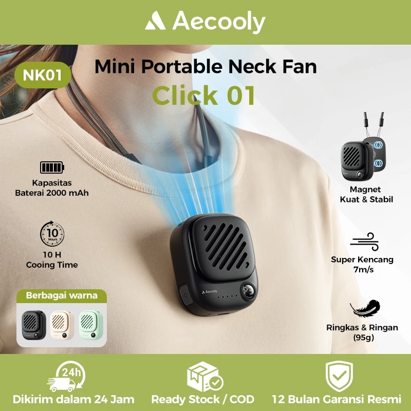 Aecooly Mini Kipas Leher Portable Magnetic Click 01 USB Rechargeable Baterai 10 Jam Handsfree Angin Kencang 7m/s Travel Musim Panas