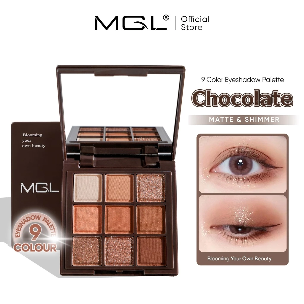 MGL Eyeshadow Chocolate Palette 9 Color Nude Brown Series Long-lasting Matte & Shimmer Natural Look