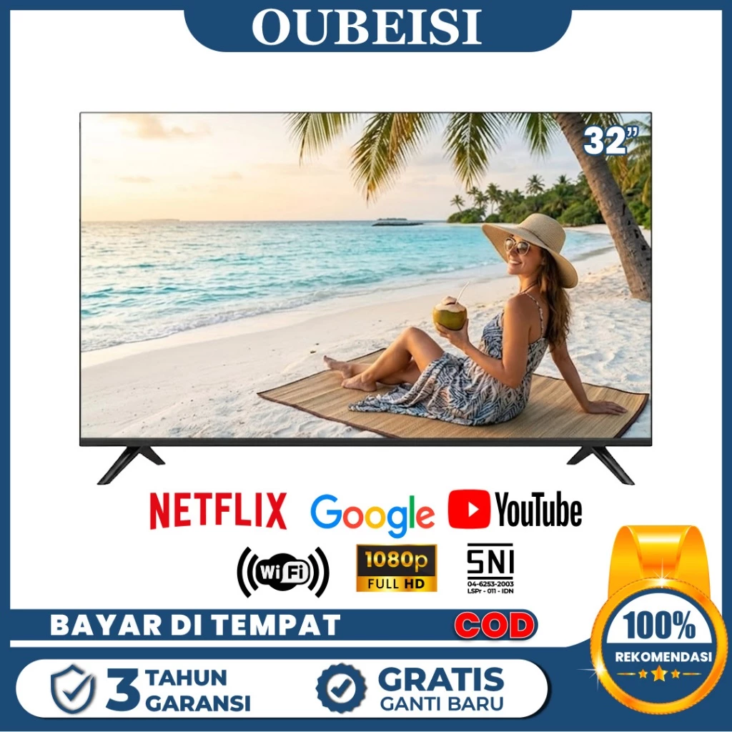 OUBEISI TV LED 32 Inch Smart TV Android 11.0 FHD Resolusi 1920x1080 HDMI USB 2 Speaker Internal Garansi 3 Tahun COD Televisi Murah