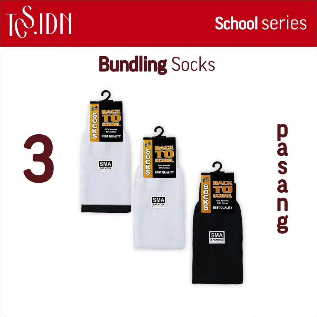 3 Pasang Kaos Kaki Sekolah Hitam Putih SD SMP SMA