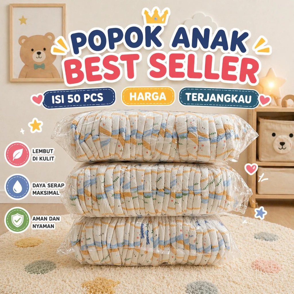 PAKET HEMAT! Popok Anak Repack Isi 50pcs Ukuran NB-S/S/M/L/XL/XXL