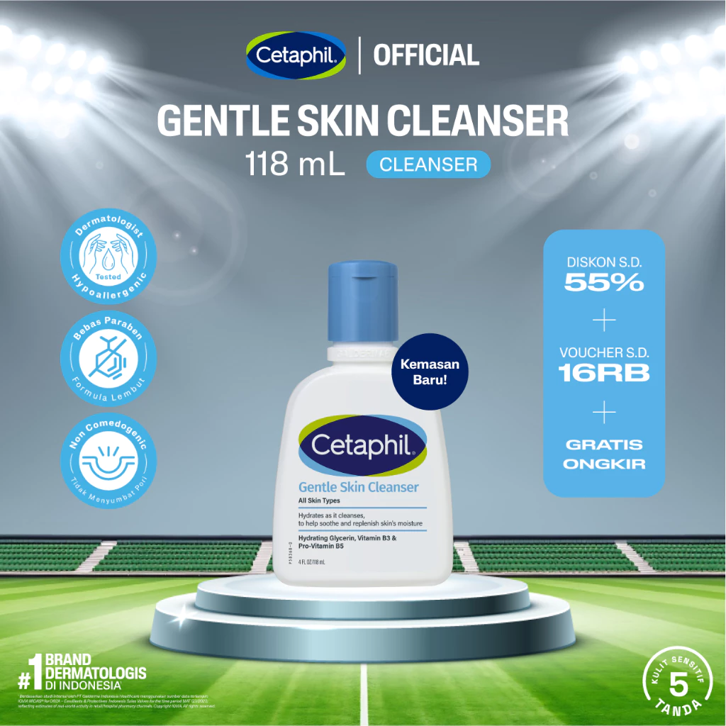 Cetaphil Gentle Skin Cleanser 118ml dengan Niacinamide, Glycerin dan Panthenol Sabun Pembersih Muka Untuk Segala Jenis Kulit
