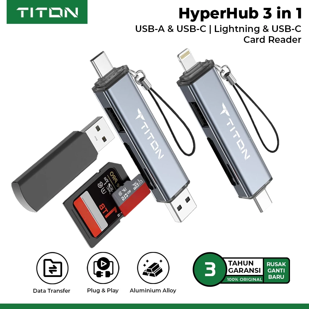 TITON HyperHub Card Reader USB Hub TF Memory Card SD Card Flashdisk OTG USB-A USB-C LIGHTNING iPhone Flash Drive 2.0