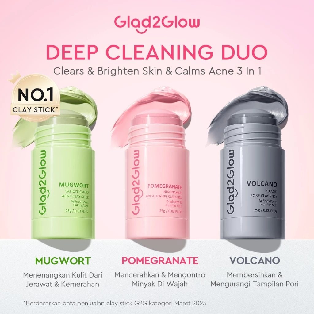 [DISKON 60%] Glad2Glow Clay Stick&Face Mask Complete Series-masker wajahPomegranate Brightening/Mugwort Salicylic Acid Acne/ Volcanic Pore-mask sleeping mask masker g2glow official store