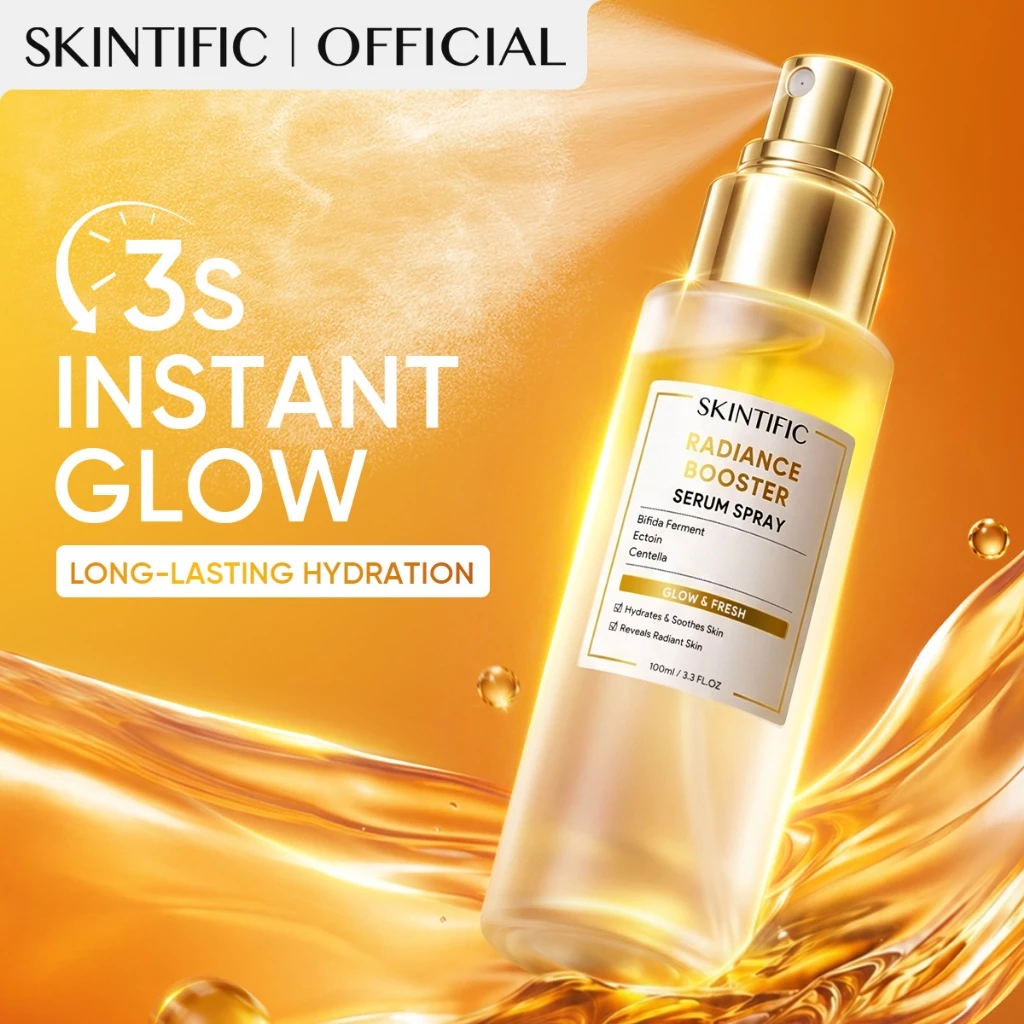 SKINTIFlC - Instant Glowing First Serum Spray 100ml | Radiance Booster Essence wajah Toner Centella Kulit Lebih Halus Lembab Dalam Multifungsi Skincare Pendukung Make Up  Setting spray serum glow bomb pemutih wajah| facial skintific official store