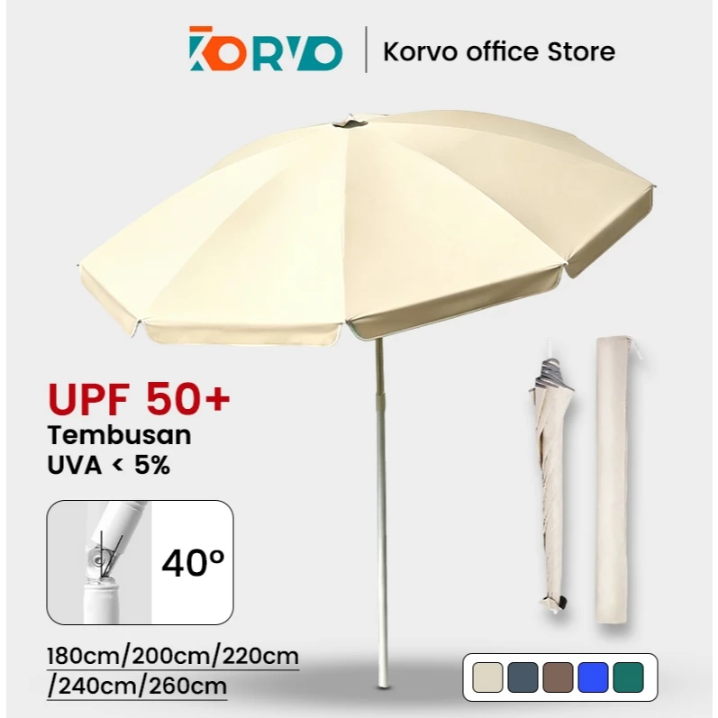 Korvo Payung Tenda 1.8m Warna Aprikot Dua Lapis Hitam Anti Uv Payung Pantai Outdoor Lipat Payung Tenda Jumbo Dua Lapis Anti Uv & Anti Angin, Kokoh & Warna Warni Untuk Pantai, Cafe, Bazar, Lapak