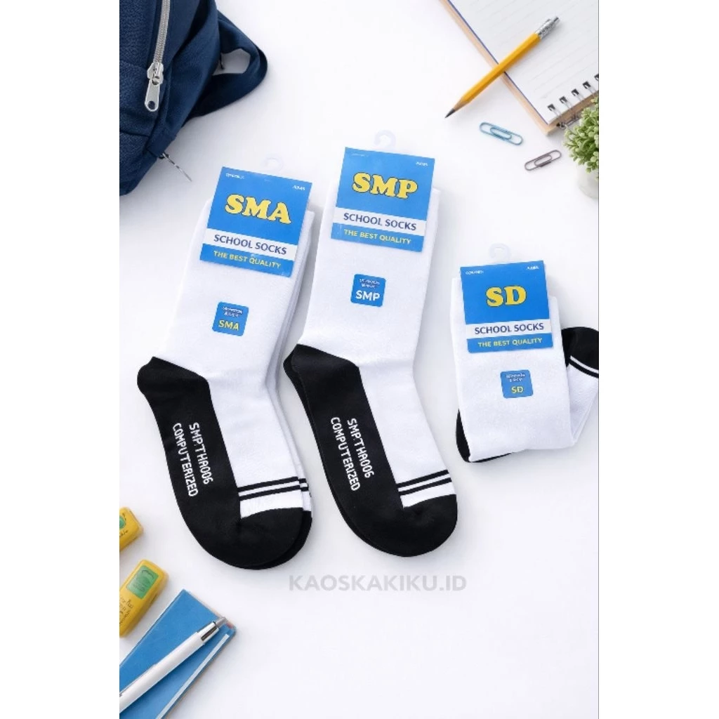 ( 3 Pasang )Kaos Kaki Sekolah  Putih Telapak Hitam  Cocok untuk  Anak Sekolah SD/SMP/SMA