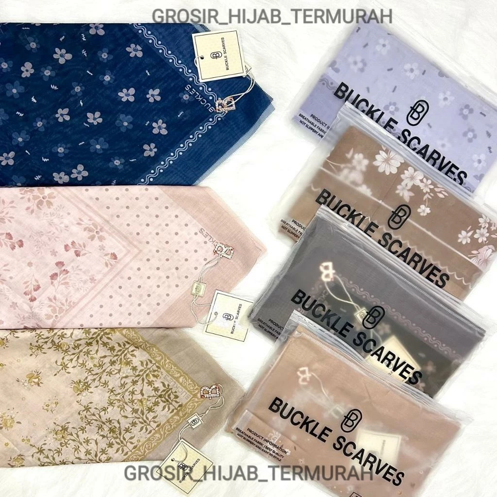 PART 1 BUCKLE SCARVES POUCH BISA SERAGAM / SEGIEMPAT VOAL MOTIF PREMIUM BUCKLE SCRAVES / KERUDUNG MOTIF