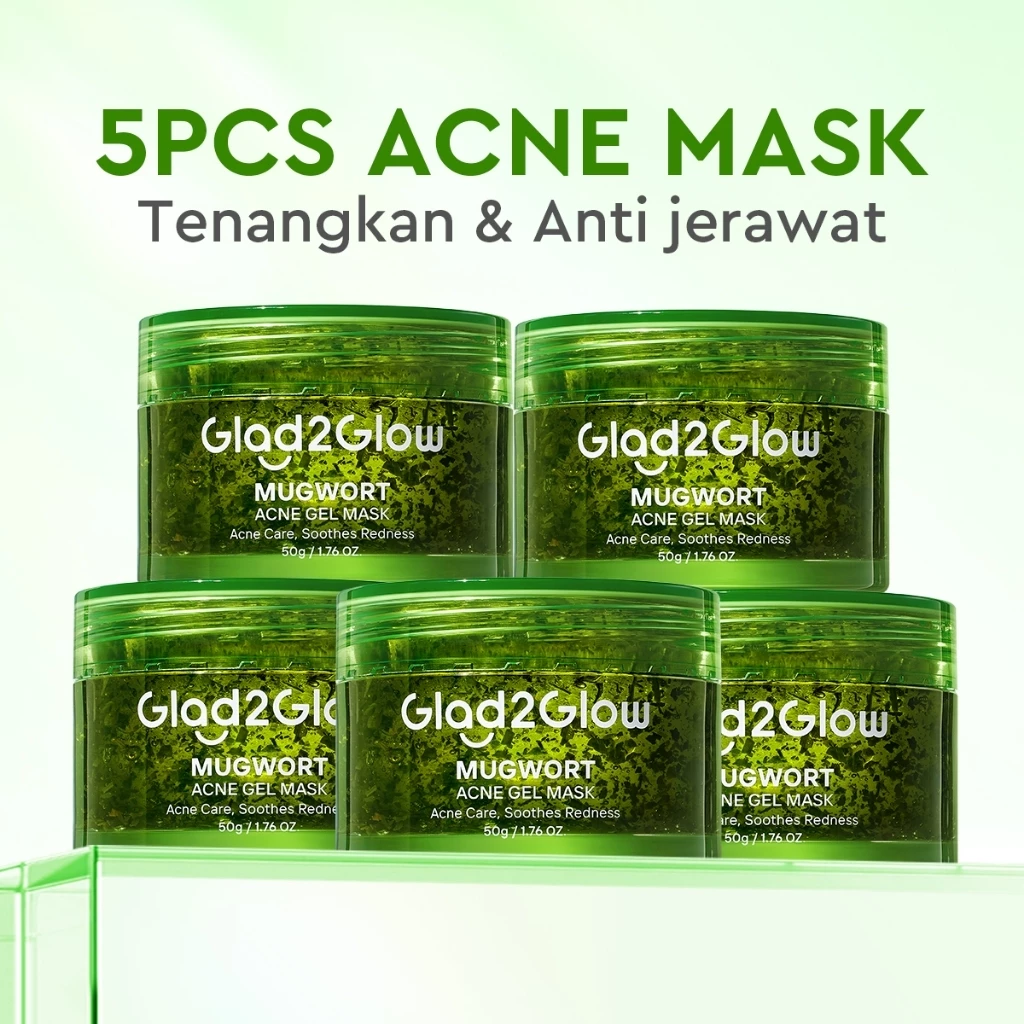 [100g NEW SIZE LAUNCH]Glad2Glow Advanced Mugwort Acne Gel Mask 50g/100g Masker Wajah Masker Komedo dan Pori Pori Wajah Masker Mask Sleeping Mask Sheetmask Clay Masker Jerawat Masker Clay Mask Mugwort Masker Hijau Masker Organik Gel Masker G2G wajaha