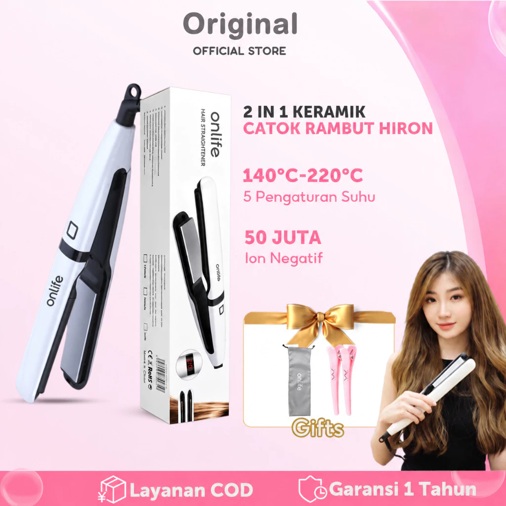 Onlife Catok Rambut Hiron | Ceramic Tourmaline Coating Inflatable Plate