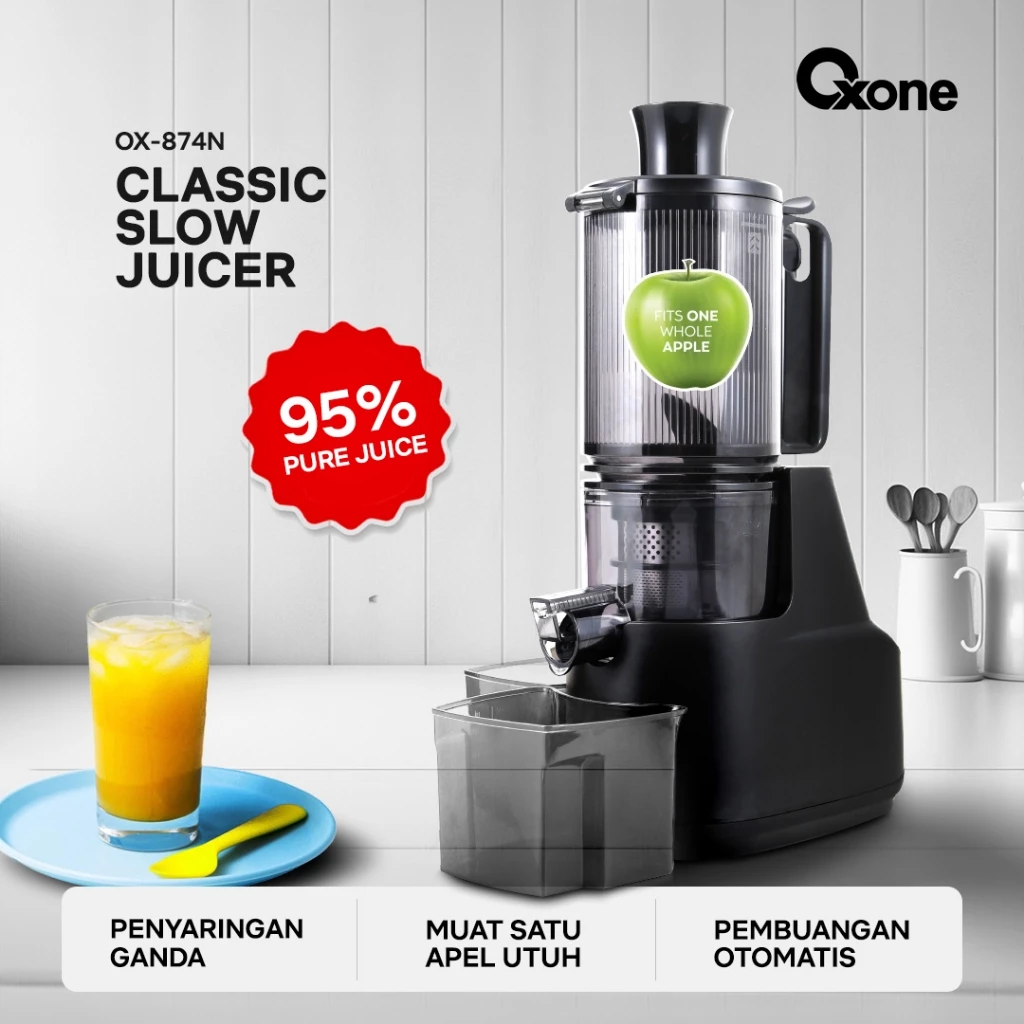 Oxone OX874N Classic Slow Juicer - Slow Juicer Buah 95% Nutrisi Terjaga | Cold Press Juice | Zero Metal | 150W