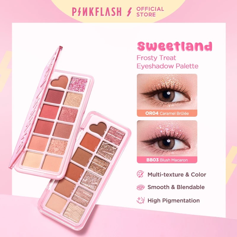 [NEW]PINKFLASH Sweetland Frosty Treat 12-Color Eyeshadow Palette High Pigmentation Smooth Long Lasting Multi Texture Buildable Blendable Non Patchy