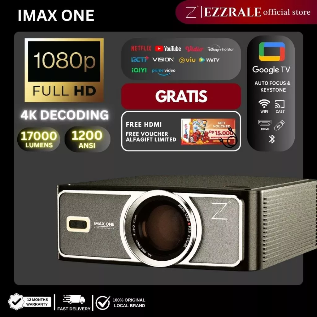 EZZRALE SMART LCD PROYEKTOR IMAX ONE 1200 ANSI  Google TV Verified Smart Projector LCD  4k Ultra HD Decoding